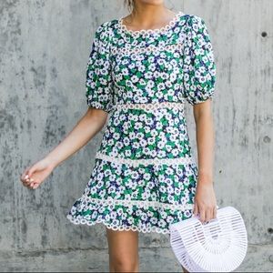 Blue and Green Floral Dress- Small